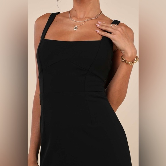 Lulus Vibrant Allure Black Square Neck Sleeveless Bodycon Midi Dress Size Small - Picture 4 of 13